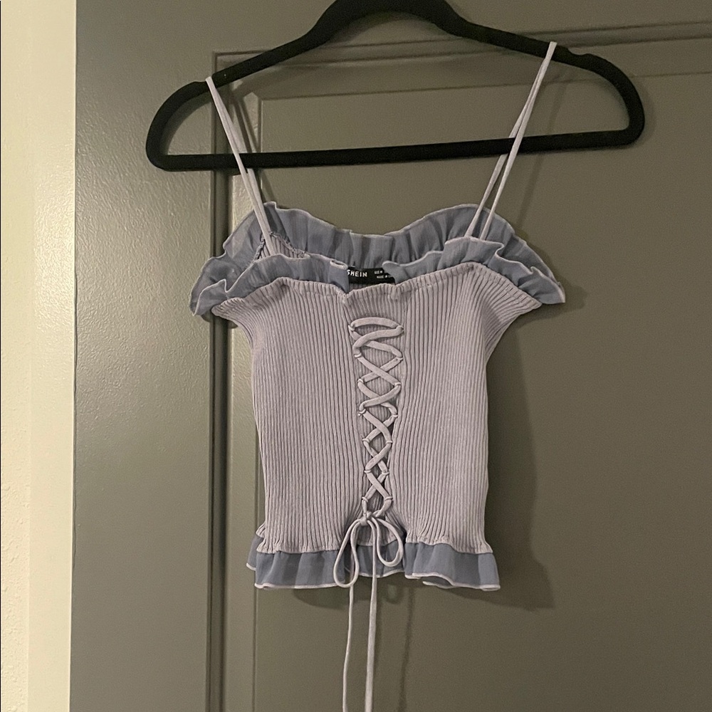 SHEIN Light Blue Lace-Up Crop Top